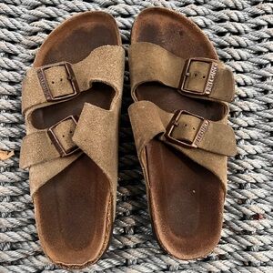 Birkenstock Tan Suede Two-Strap Sandals
